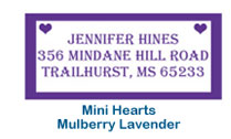Mulberry lavender mailing addres return labels mini hearts wedding