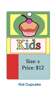colorful cupcake kids clothing tag