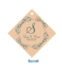 diamond shaped scroll weddingn tag
