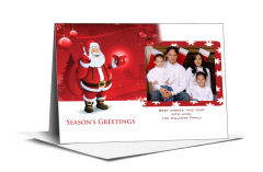 Red Snowflakes and Santa with Family Photo Upload Greeting Card w-Envelope 7.875