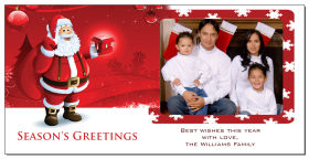 Red Snowflakes and Santa with Family Photo Upload Greeting Card w-Envelope 8