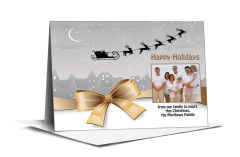 Designer Gold Bow with Sleigh Photo Upload Holiday Card w-Envelope 7.875