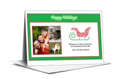 Red and Green Spotted Sleigh with Multiple Photos Card w-Envelope 7.875