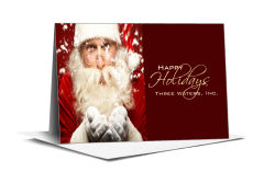 Santa Blowing Snowflakes Christmas Card 7.875