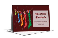 Family Stockings Hanging Christmas Card w-Envelope 7.875