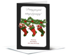 Good Tidings Holly Berries and Stockings Christmas Card w-Envelope 5.50