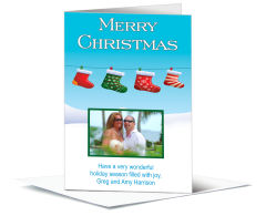 Christmas Stockings Hanging Outside Photo Christmas Card w-Envelope 5.50