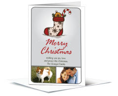Vintage Christmas Stocking Candy Cane Family Photos Card w-Envelope 5.50