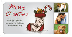 Vintage Christmas Stocking Candy Cane Family Photos Card w-Envelope 8