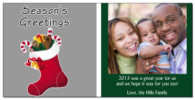 Two Tone Red and Green Stuffed Stocking Photo Upload Christmas Card w-Envelope 8
