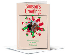 Season's Greetings Stocking Wreath Photo Upload Christmas Card w-Envelope 5.50