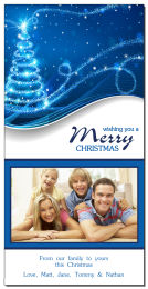 Blue Swirl Christmas Tree with Photo Upload Card w-Envelope 4