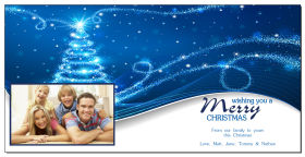 Blue Swirl Christmas Tree with Photo Upload Card w-Envelope 8
