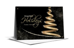 Gold Ribbon Christmas Tree with Speckles Card w-Envelope 7.875