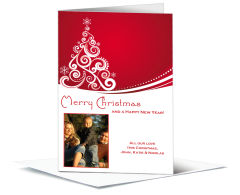 Red and White Curly Christmas Tree Card with Personalized Photo w-Envelope 5.50