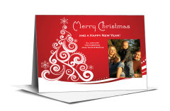 Red and White Curly Christmas Tree with Personalized Photo w-Envelope 7.875