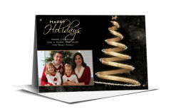 Gold Ribbon Christmas Tree with Speckles Family Photo w-Envelope 7.875