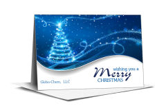 Blue Swirl Christmas Tree Card 7.875