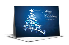 Side Swipe Blue Christmas Tree Card w-Envelope 7.875