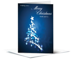 Side Swipe Blue Christmas Tree Card w-Envelope 5.50