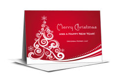 Red and White Curly Christmas Tree Card w-Envelope 7.875