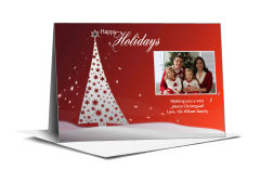 Gray and Red Themed Christmas Tree with Family Photo w-Envelope 7.875