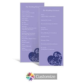 Hearts 3.625 x 8.875 Tea-Length Wedding Program