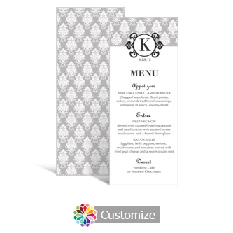 Monogram 3.625 x 8.875 Tea-Length Wedding Menu