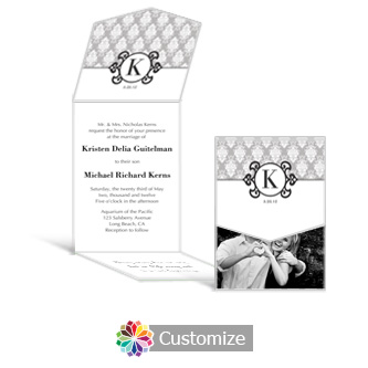 Monogram 5.25 x 7.25 Vertical Gate-Fold Wedding Invitation