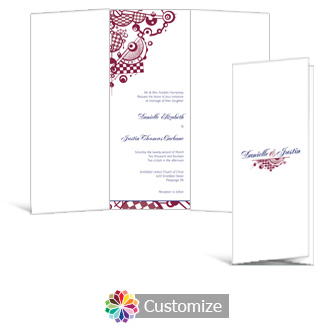 Checkered Orbs 3.625 x 8.875 Tri-Fold Wedding Invitation