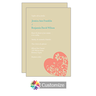 Hearts 5 x 7.875 Antique Flat Wedding Invitation Card