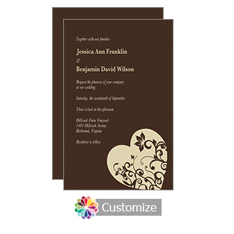 Hearts 5 x 7.875 Chocolate Flat Wedding Invitation Card