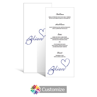 Believe Swirly 3.625 x 8.875 Tea-Length Wedding Menu