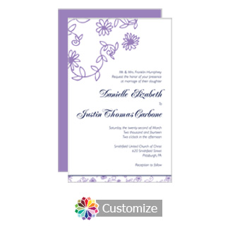Lilac Flowers 5 x 7.875 Flat Card Wedding Invitation
