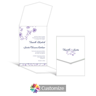 Lilac Flowers 5.25 x 7.25 Vertical Gate-Fold Wedding Invitation