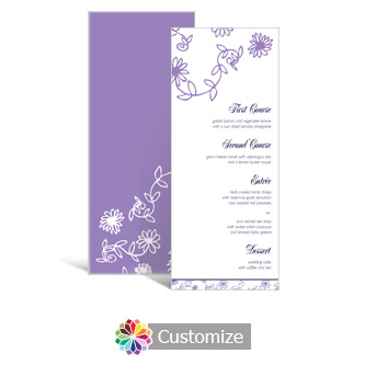 Lilac Flowers 3.625 x 8.875 Tea-Length Wedding Menu