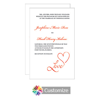 Love Swirly 5 x 7.875 Flat Wedding Invitation Card