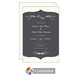 Graphite Wave 5 x 7.875 Flat Card Wedding Invitation
