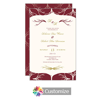 Cranberry Red Wave 5 x 7.875 Flat Card Wedding Invitation