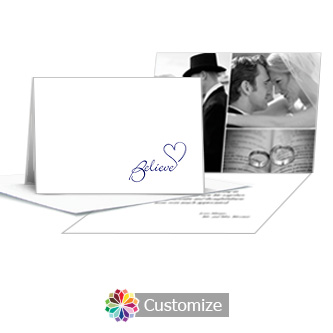 Believe Swirly Wedding Thank You Card With Photo and Custom Greeting