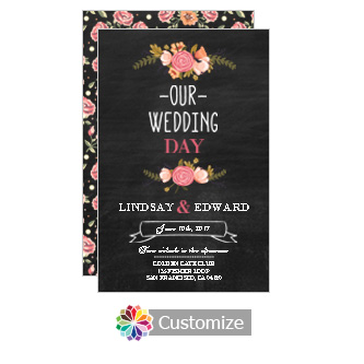 Floral Chalkboard Flat Wedding Invitation Card 5 x 7.875