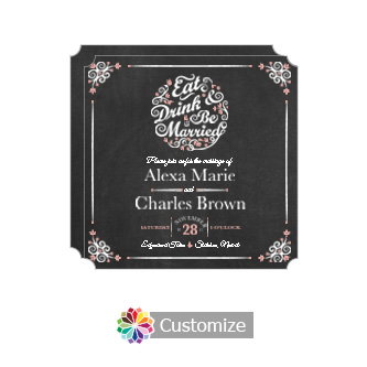 Elegant Eat-Drink-Be-Married Chalkboard Square Wedding Invitation 5.875 x 5.875