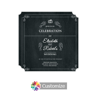 Elegant Rings of Love Chalkboard Square Flat Wedding Invitation Card 5.875 x 5.875