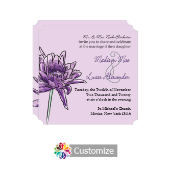 Elegant Floral Lovely Lavender Square Wedding Invitation 5.875 x 5.875