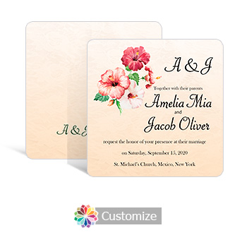 Rounded Floral Coralbell Lace Square Wedding Invitation 5.875 x 5.875