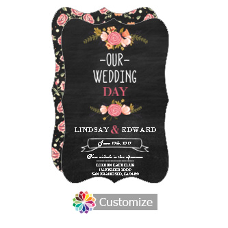Fancy Floral Chalkboard Flat Wedding Invitation Card 5 x 7.875