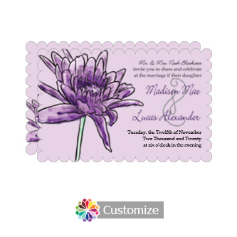 Scalloped Floral Lovely Lavender Wedding Invitation Card 5 x 7.875