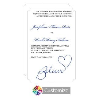 Elegant Believe Swirly 5 x 7.875 Flat Wedding Invitation Card