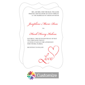 Fancy Love Swirly 5 x 7.875 Flat Wedding Invitation Card