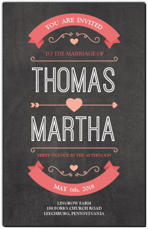 Chalkboard-Banner Hearts Wedding Invitations